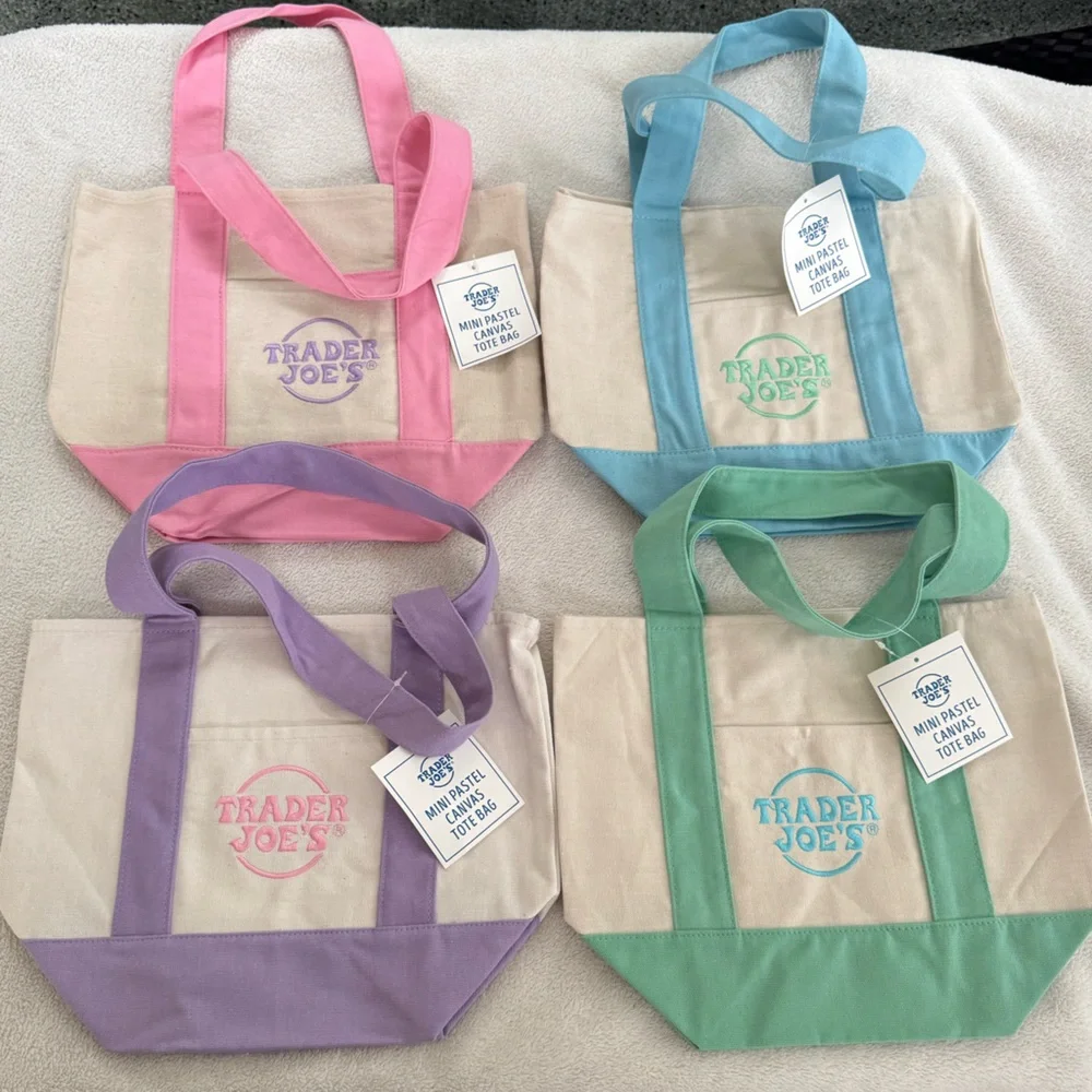 Trader Joe's Mini Pastel Canvas Tote Bag - Picture 2 of 5